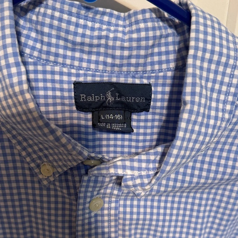 Ralph Lauren youth Blue Gingham Shirt size large 14-16